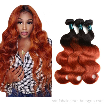 Free Sample Peruvian Human Hair Bundles Orange Ombre Color 1b/350# Body Wave Virgin Cuticle Aligned Human Hair Weaves Extensions